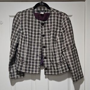 Garey Petites Vintage Cream & Black Cropped Blazer Jacket Plaid Tweed Texture